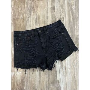 American Eagle Vintage Hi-Rise Festival Jean Shorts Black Raw Hem Women’s Sz 6
